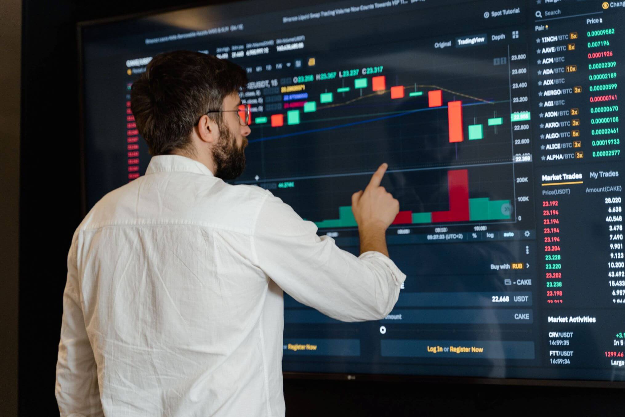 man looking at graphs on a screen