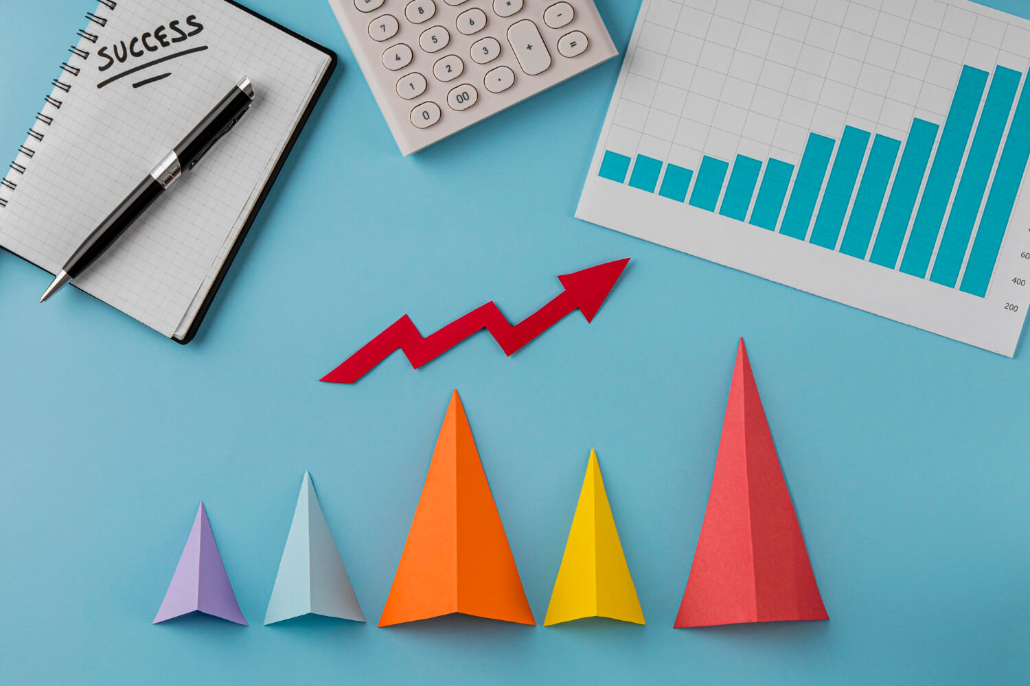 graphs and charts spread around the board, funnel optimization concept art